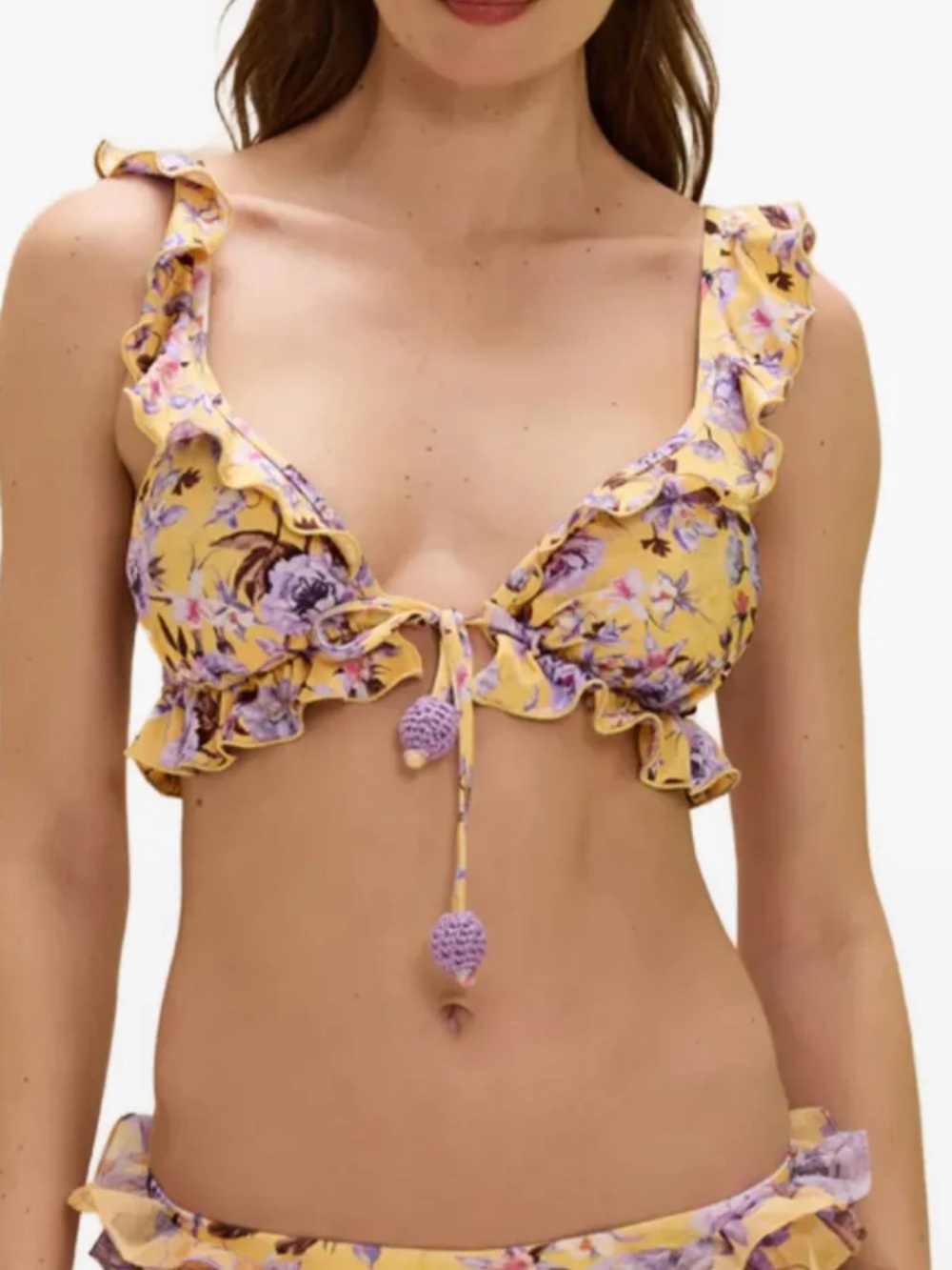 PatBO Peony Print Lycra Flower-Embellished bikini top